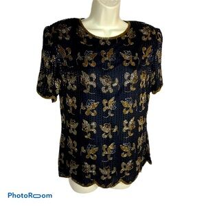 Papell  Boutique Evening Women’s Silk Sequined and Beaded 80’s Top